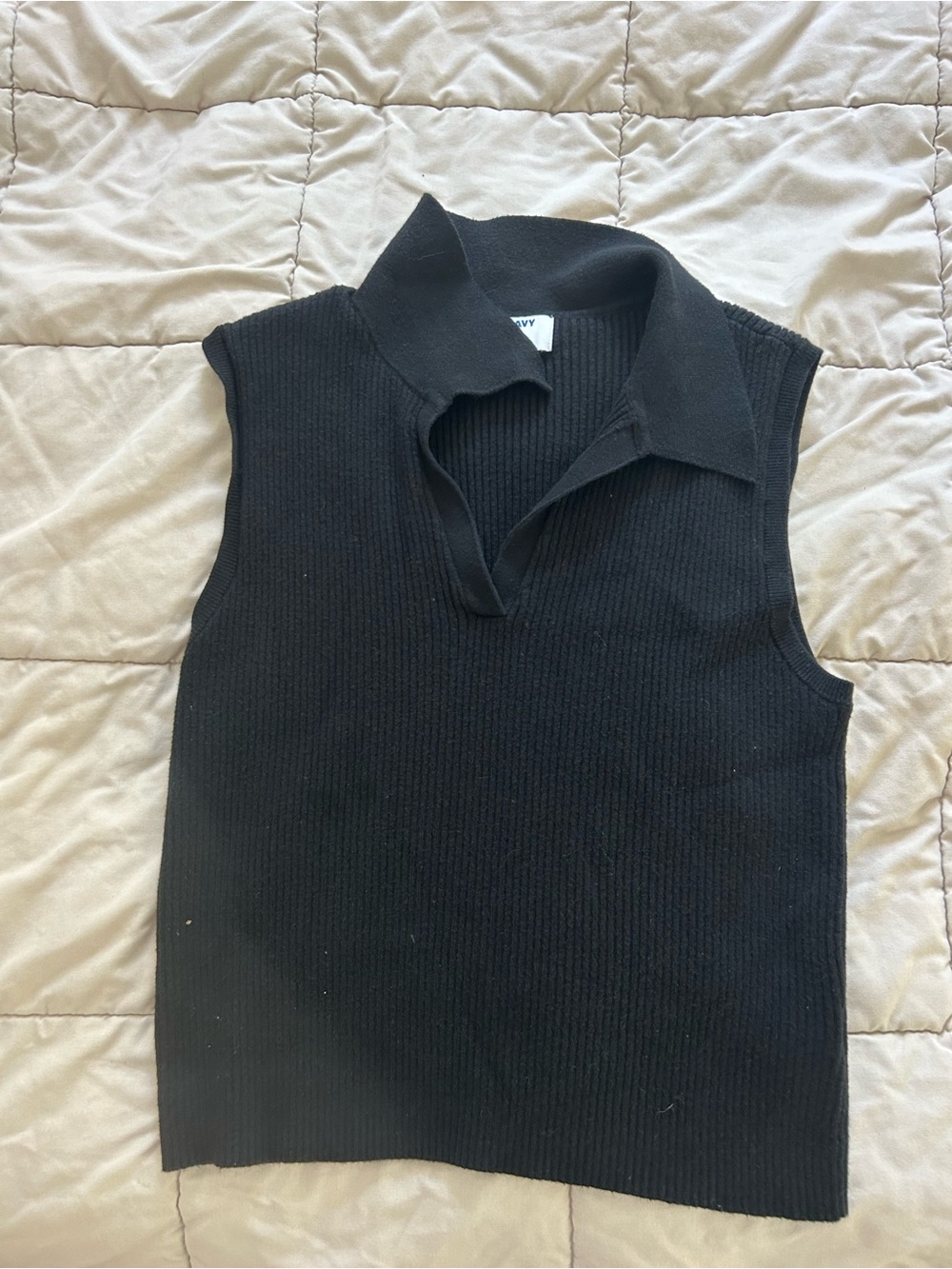 Old Navy Black Ribbed Sleeveless Polo Tank